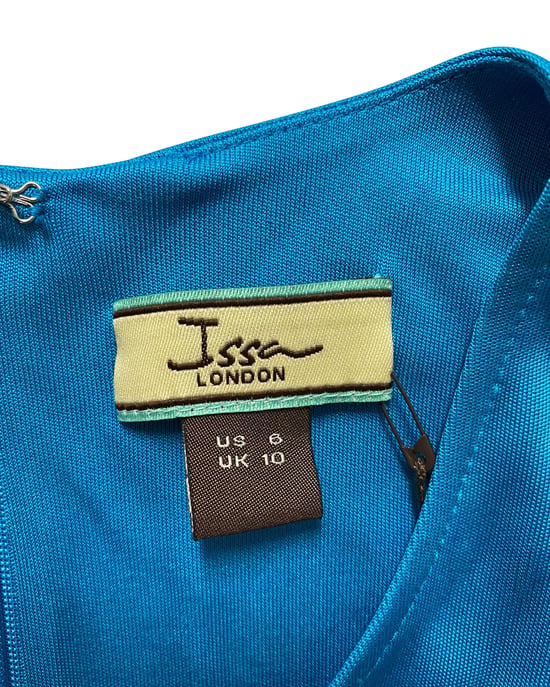 Issa London blauwe zijden jurk met draperie en riem - Image 4