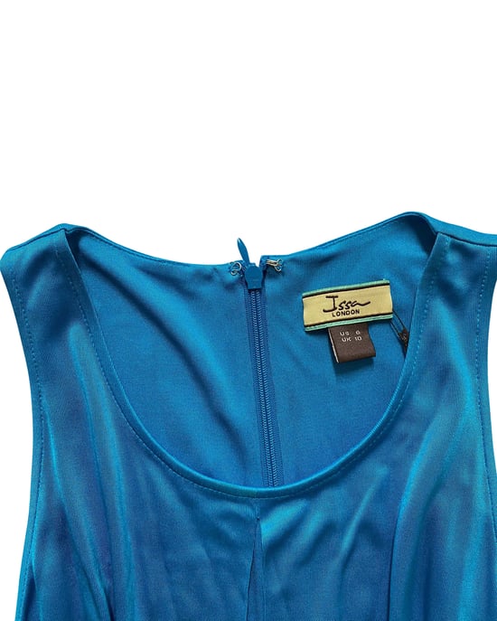 Issa London blauwe zijden jurk met draperie en riem - Image 5