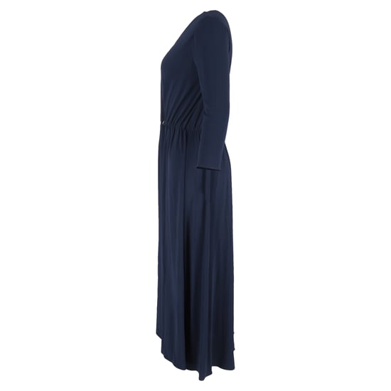 Lanvin midi-jurk met V-hals, plooien en lange mouwen in marineblauw polyester - Image 2