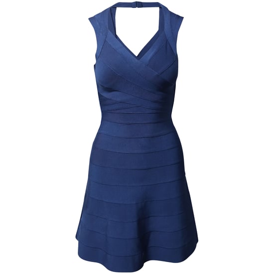 Herve Leger bandagejurk met uitlopende zoom in blauwe rayon - Image 1