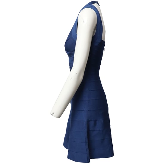 Herve Leger bandagejurk met uitlopende zoom in blauwe rayon - Image 2