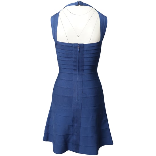 Herve Leger bandagejurk met uitlopende zoom in blauwe rayon - Image 3