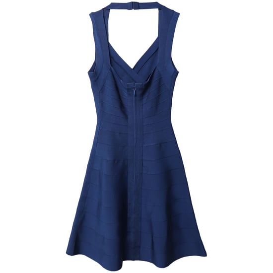 Herve Leger bandagejurk met uitlopende zoom in blauwe rayon - Image 5