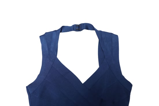 Herve Leger bandagejurk met uitlopende zoom in blauwe rayon - Image 6