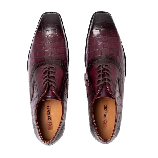 Giorgio Oxford-schoenen voor heren van Croc-volnerfleer (Maroon) - Image 4