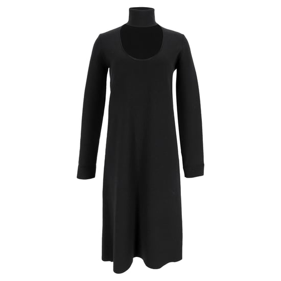 Bottega Veneta midi-jurk met hoge hals en lange mouwen in zwarte viscose - Image 1