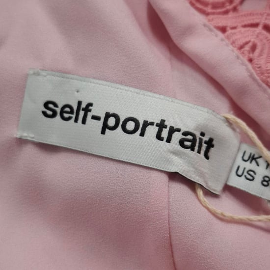Self-Portrait gestreepte mini-jurk met bloemenprint en guipure-motief in roze polyester - Image 3