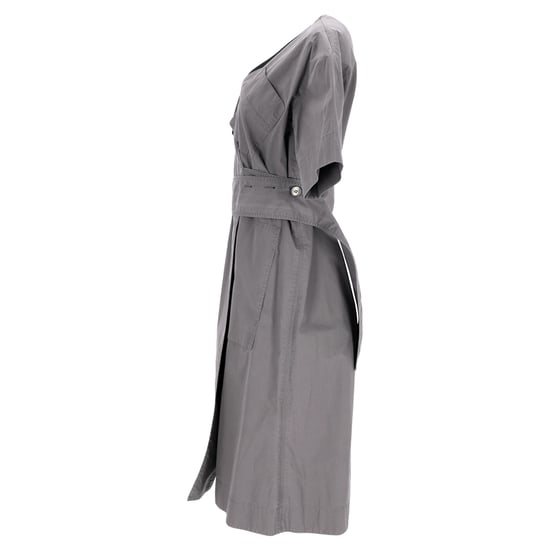 Celine midi-jurk met V-hals, riem en zakken in grijs katoen - Image 3