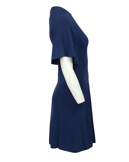 Sandro Yoko jurk van crêpe met plooien in blauw acetaat - Image 6