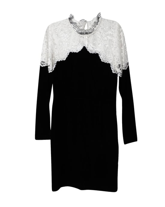Sandro Paris tweekleurige kanten midi-jurk in zwart/wit viscose - Image 1