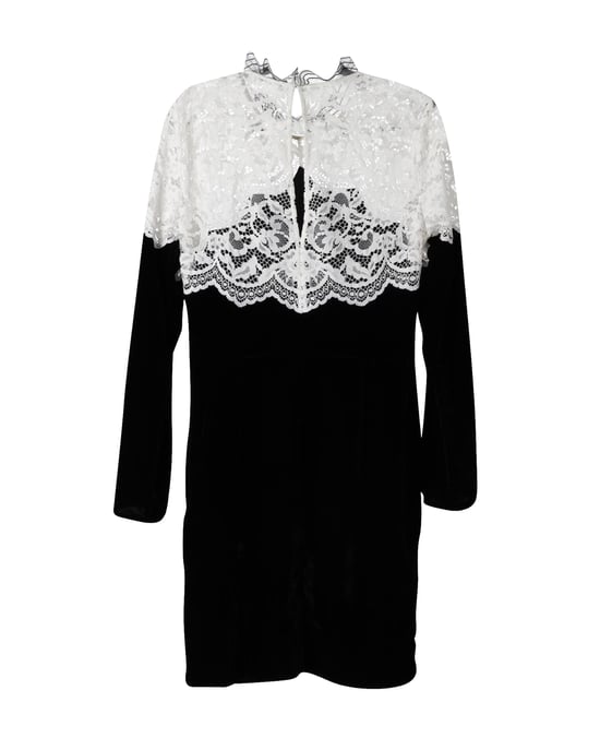 Sandro Paris tweekleurige kanten midi-jurk in zwart/wit viscose - Image 2