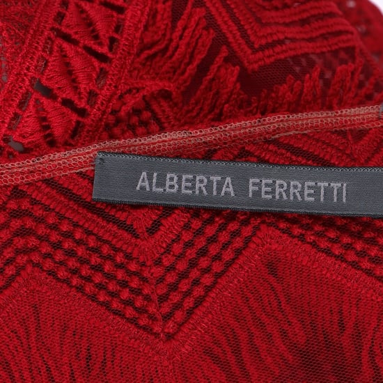 Alberta Ferretti mini-jurk met land- en franjedetails in rood acetaat. - Image 3