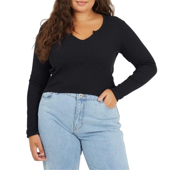 Brave Soul Dames Notch Nek Lange Mouwen T-shirt (Zwart) - Image 2