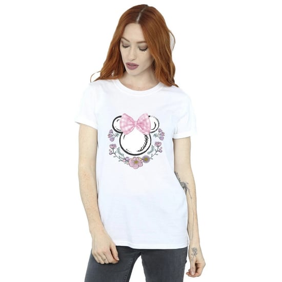 Disney Dames/Dames Minnie Mouse Bloemen Katoenen Strik Boyfriend T-shirt (Wit) - Image 1