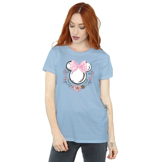 Disney Dames/Dames Minnie Mouse Bloemen Katoenen Strik Boyfriend T-shirt (Babyblauw) - Image 1