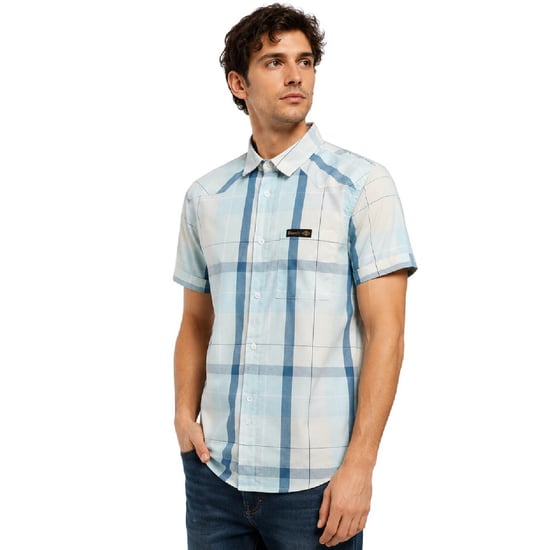 Bench Herenoverhemd met geruite print, getailleerd model en korte mouwen (Geel/Blauw) - Image 1