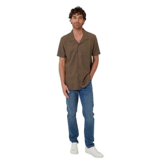 Threadbare Herenoverhemd met korte mouwen en een relaxte pasvorm van Antti (Khaki) - Image 1