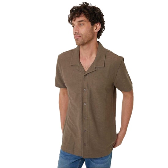 Threadbare Herenoverhemd met korte mouwen en een relaxte pasvorm van Antti (Khaki) - Image 2
