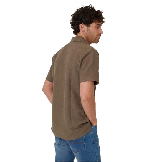 Threadbare Herenoverhemd met korte mouwen en een relaxte pasvorm van Antti (Khaki) - Image 3