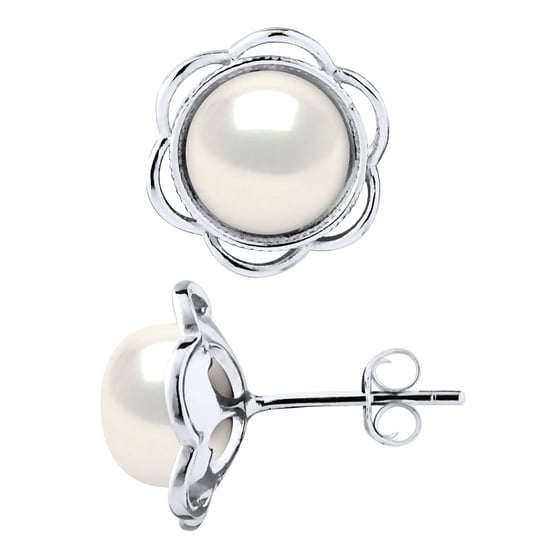 Stud Earrings FLOWER Zoet Water Beads knoppen 8-9mm White 925 - Image 1