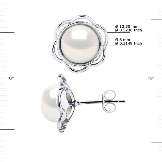 Stud Earrings FLOWER Zoet Water Beads knoppen 8-9mm White 925 - Image 3