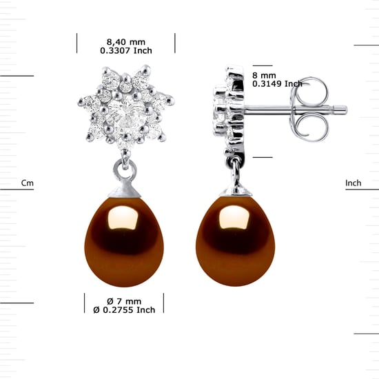 Oorbellen Dangle zoetwater parels 7-8mm Chocolate Peren Sieraden 925 - Image 3