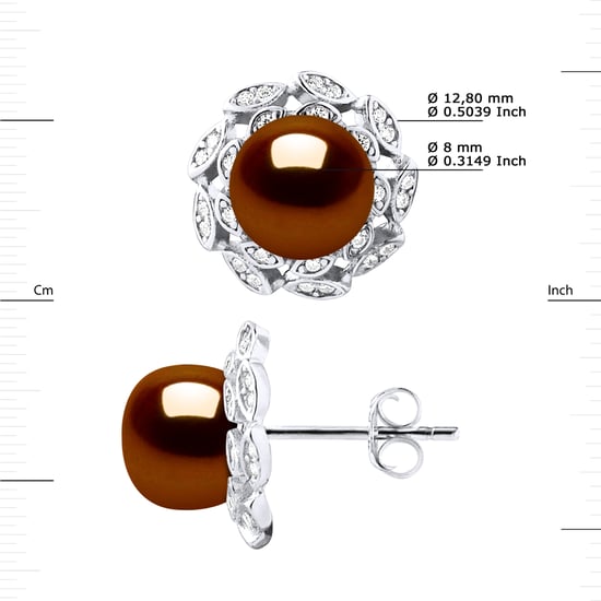 Stud Oorbellen FLOWER Beads Freshwater 89mm Knopen van de Chocolade Jewelry 925 - Image 3
