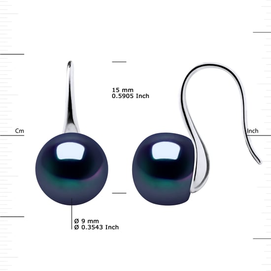 Oorbellen Hooks zoetwaterparels 9-10 mm Buttons Black 925 - Image 3