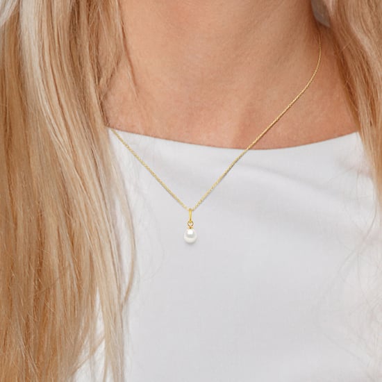 Hanger Zoetwater Pearl 5-6mm White Pear 18K geel goud Geleverd met ketting - Image 2