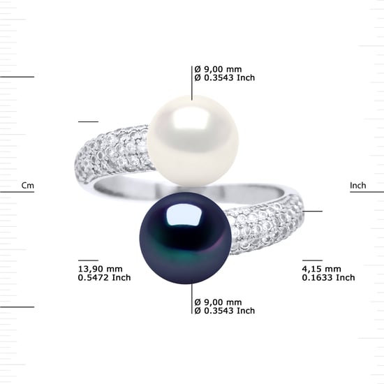 Ring YOU AND ME 2 zoetwaterparels 9-10 mm Wit en zwart Jewelry 925 - Image 3