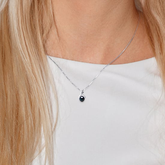 Diamond Pendant 0.010 Cts Gekweekte Pearl Zoetwater 6-7mm White Gold Black - Image 2