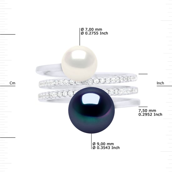 Ring DUO zoetwater parels 7 en 9 mm Black and White Jewelry 925 - Image 3