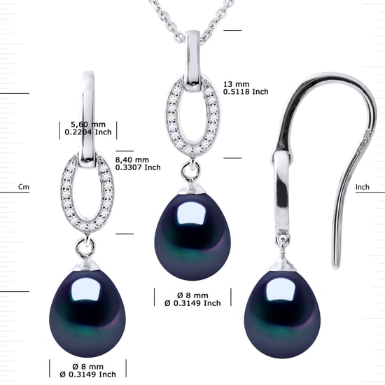 Normandië Versiering ketting en oorbellen Dangle Black Pearl Zoetwater 925 - Image 3