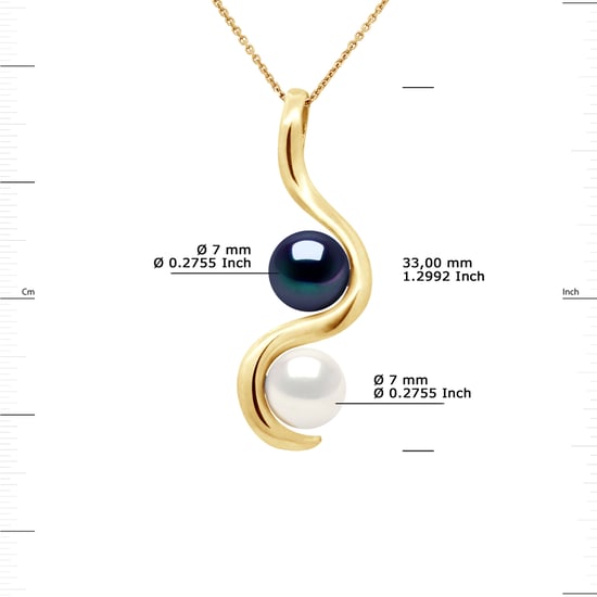 Hanger YOU AND ME 2 gekweekte parels Zoetwater 7-8mm Wit en zwart geel goud - Image 3