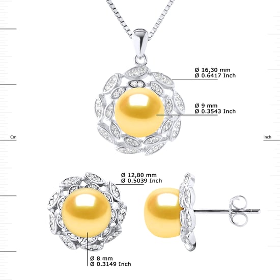 Versiering ketting en oorbellen FLOWER Zoet Water Beads Golden 9-10 mm 925 - Image 3