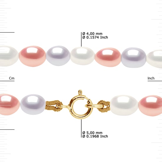 Rank ketting kralen Freshwater rijstkorrel 4-5mm veelkleurige geel goud 18 Karaat - Image 3
