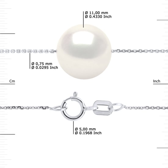 Zoetwater parelsnoer White Round 11-12 mm Chain Convict White Gold 18k - Image 3