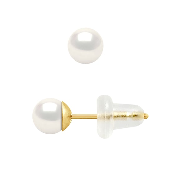 Ear Studs Ronde Zoetwater Parels 4-5mm Natural White Yellow Gold - Image 1