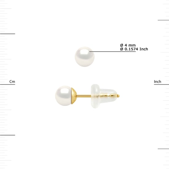 Ear Studs Ronde Zoetwater Parels 4-5mm Natural White Yellow Gold - Image 3