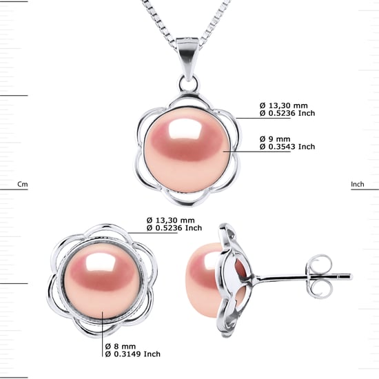 Versiering ketting en oorbellen PETAL Freshwater Pearl 8-9mm Natural Roze 925 - Image 3