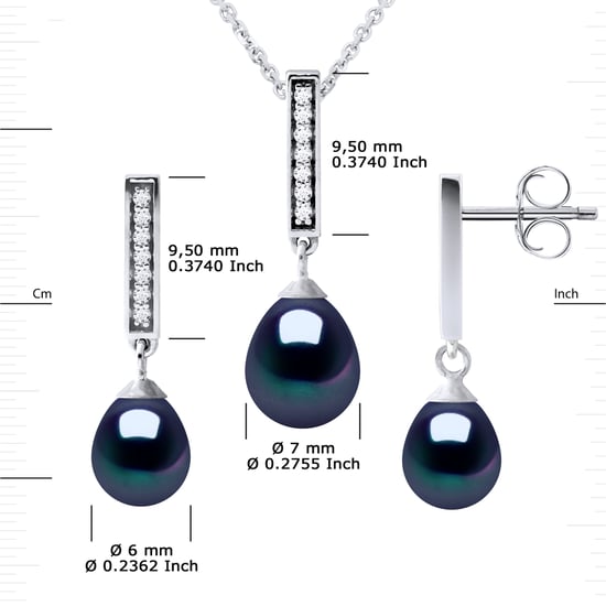 Finery Montaigne ketting en oorbellen Dangle Black Pearl Zoetwater 925 - Image 3
