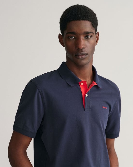 Gant Polo SS Regular Fit Contrast Pique Rugger Polo Blauw - Image 1