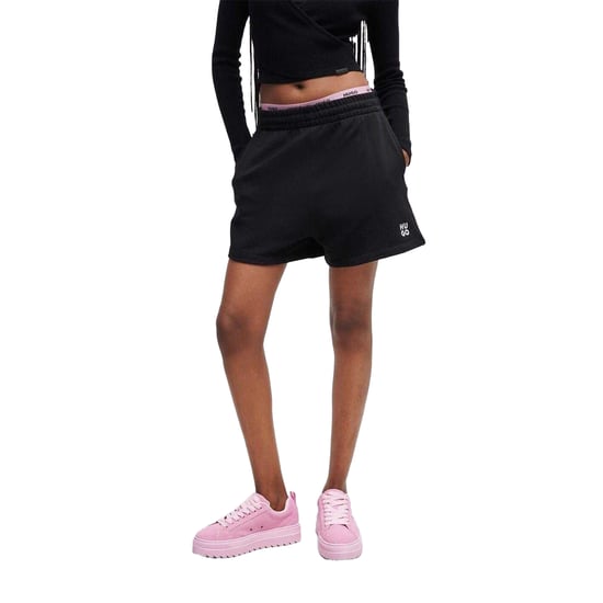 Hugo Dames/Dames Katoenen Elastische Taille Sweat Shorts (Zwart) - Image 4