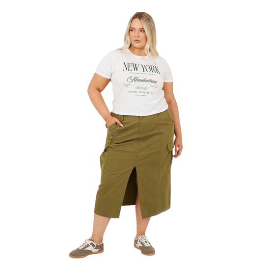 Brave Soul Denim Plus-cargorok voor dames (Kaki Groen) - Image 1