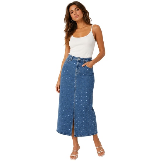 Vero Moda Tessa-denim midi-rok met normale pasvorm voor dames (Blauwe Denim) - Image 1