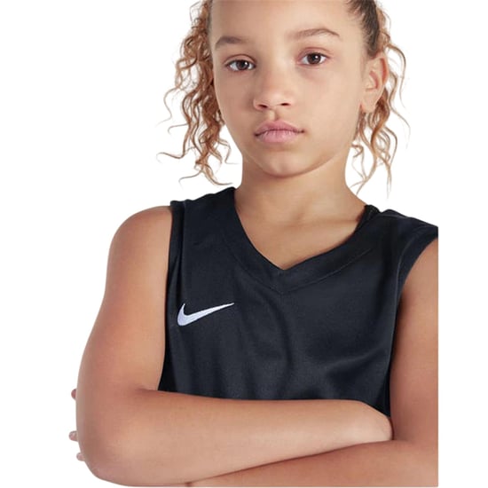 Nike Basketbalshirt voor kinderen met V-hals en zonder mouwen (Zwart/Wit) - Image 3