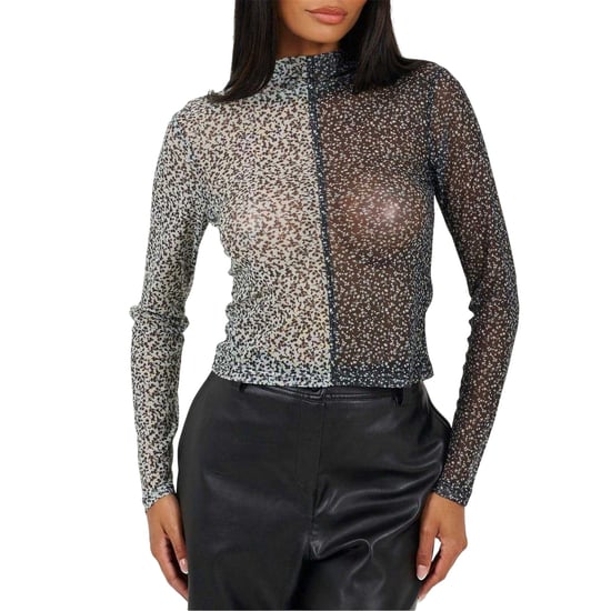 Brave Soul Dames-top met hoge kraag van illusion-mesh (Zwart/Crème) - Image 1