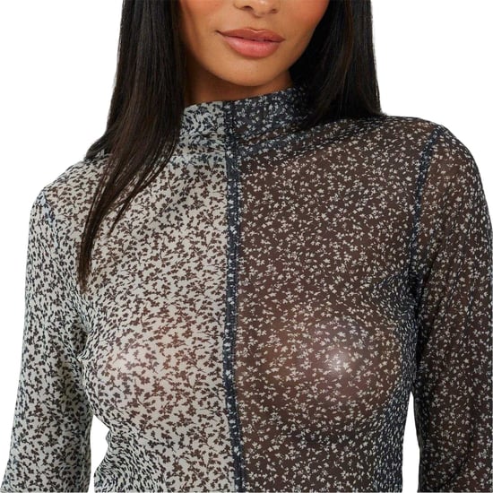 Brave Soul Dames-top met hoge kraag van illusion-mesh (Zwart/Crème) - Image 3