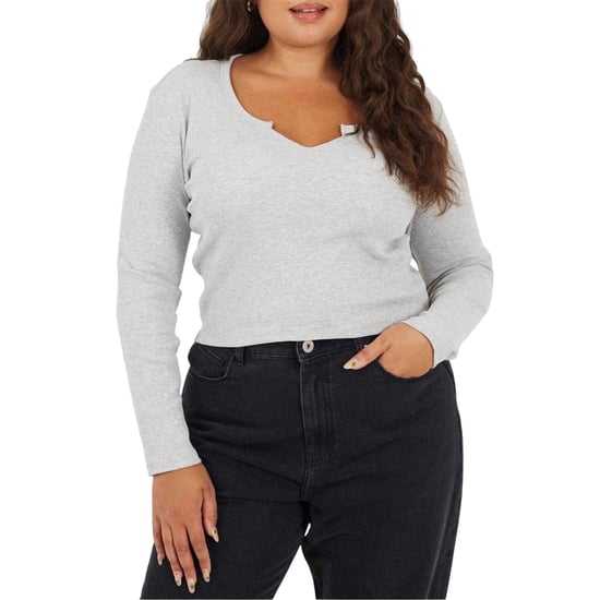 Brave Soul Dames Notch Neck Lange Mouwen T-Shirt (Grijs Marl) - Image 2