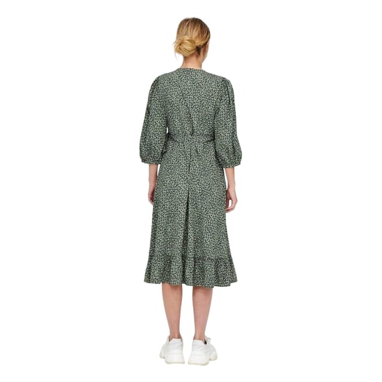 Only Damesjurk Olivia met abstracte print, V-hals, pofmouwen en overslag (Balsem Groen) - Image 2